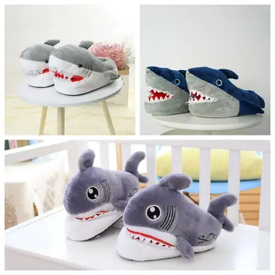 Winter Cartoon Shark Plush Slippers Women Non-Slip