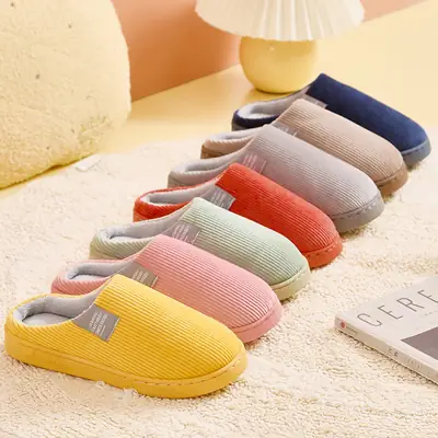 Autumn and Winter Cotton Slippers for Women, Home Use, Non-Slip, Thick-Soled, Couple Style, Indoor Maternity Plush Slippers for Men