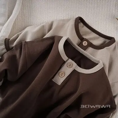 Boys Collar Top T-Shirt Brown Soft Long Sleeve Autumn