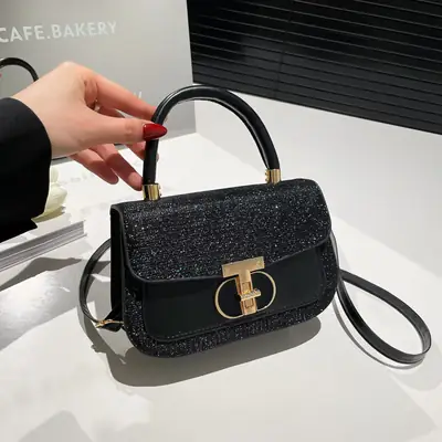 Black Sequin Shoulder Bag for Women 2025 Spring