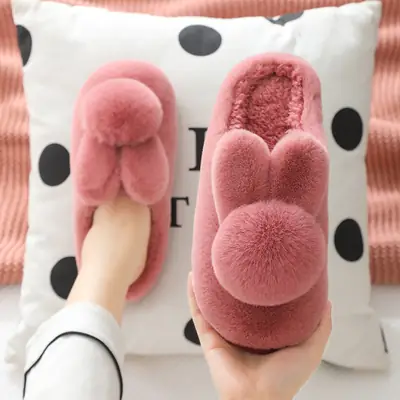 Women's Winter Cotton Slippers with Thick Soles, Non-Slip, 3D Plush, Warm, for Home Use, Indoor, Cute Couple Style, Suitable for Outdoor Wear, Closed Heel, Maternity Shoes