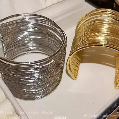 European and American Style Gold Open Bracelet, Niche Exaggerated Design Bracelet, Personalized Cool Girl Style Jewelry, Silver Arm Band