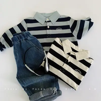 Boys Striped Polo Shirt 2025 Long Sleeve T-Shirt