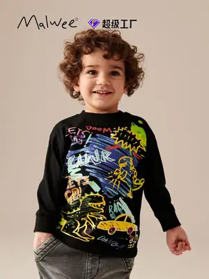 Malwee Boys' Graphic Long Sleeve T-Shirt Black