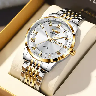 Langsuo Watch Fully Automatic Men's Non-Mechanical Watch Quartz Watch Ultra-Thin Business Simple Waterproof Student Casual Calendar
