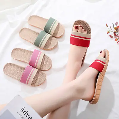 Linen High-Heeled Slippers for Women, Suitable for Spring, Summer, and Winter, Indoor Home Use, Wooden Floor, Cotton and Linen Fabric, Home Slippers for Men