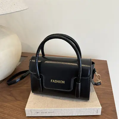 2025 Trendy Black Fashion Shoulder Bag with Gold Logo