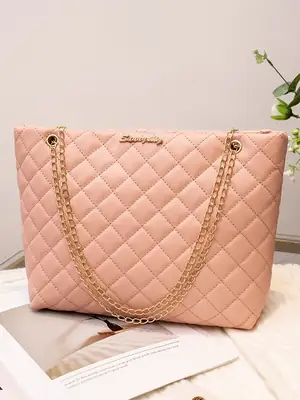 Pink Diamond Embroidery Chain Bag with Magnetic Buckle