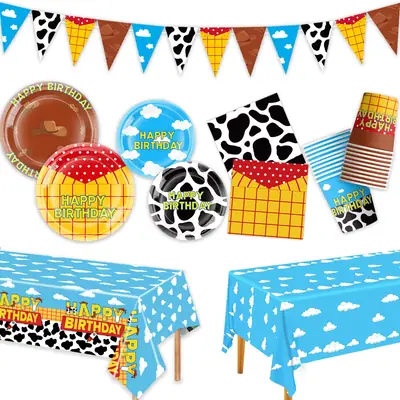 Cross-Border Amazon New Toy Story Themed Birthday Party Tableware Supplies, Atmospheric Decorations, Paper Napkins, Paper Cups