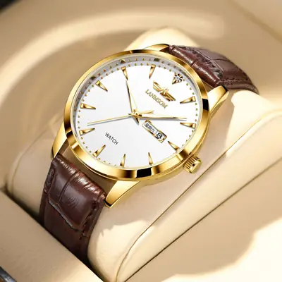 Authentic Men's Watch with Leather Strap, Luminous, Waterproof, Trendy Brand, New Model Men's Watch
