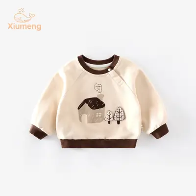 Children's Cartoon Printed Sweatshirt Set Brown Plaid