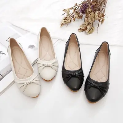 Women's Bow Flat Shoes Black White Casual Slip-On