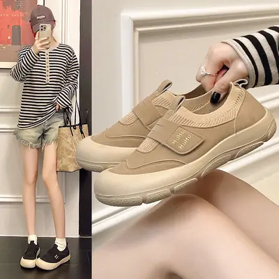 Women's Beige Velcro Slip-On Casual Shoes