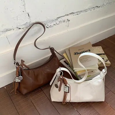 Women's 2-Piece Leather Shoulder Bag Set Brown White