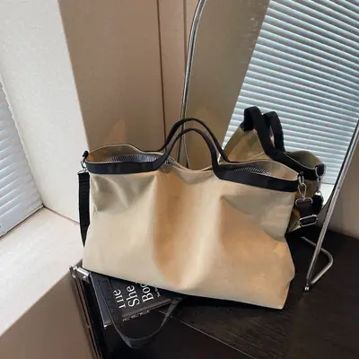 Women Satchel Tote Bag Beige Black 2025 Summer Fashion