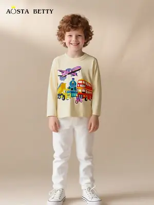 Children Long Sleeve T-Shirt Cartoon Car Print 25 Autumn