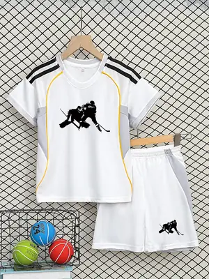 Children's White Jersey Sports Suit Boys Shorts T-Shirt Set