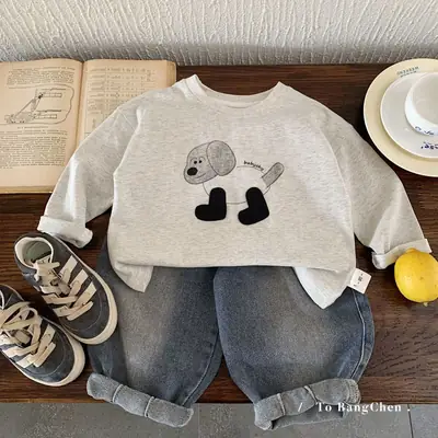 Bangcheng Boys T-Shirt Grey Cartoon Long Sleeve