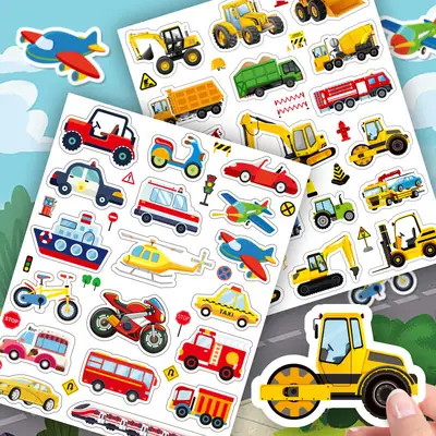 Cross-Border Wholesale Cartoon Vehicle Stickers, Children's Early Education Educational Stickers, Notebook Water Cup Reward Decoration Stickers