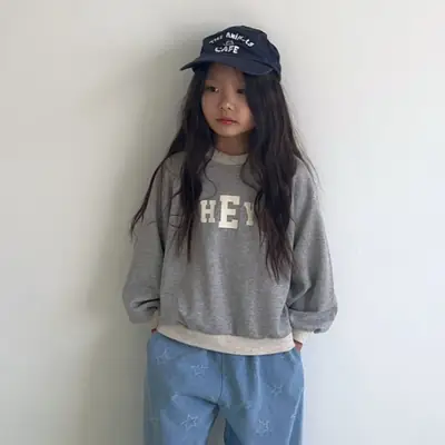 Kids Crew Neck Letter Print Sweatshirt Black