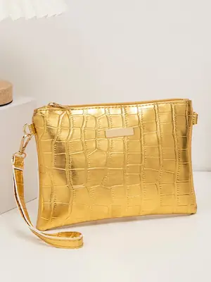 Golden Croc Quilted Crossbody Bag for Women