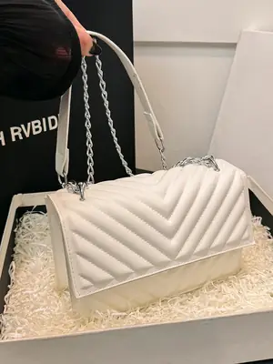 White Quilted Chain Shoulder Bag for Women