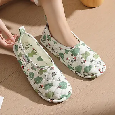 Women's Green Floral Pure Cotton Postpartum Slippers