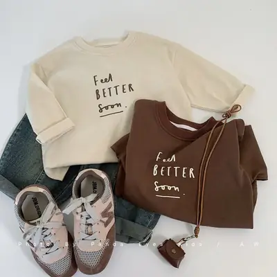 Beige Cotton Long Sleeve T-Shirt for Boys Spring Autumn Style