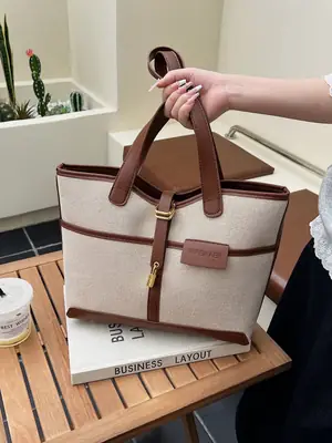 Women Cross-Border Tote Bag Brown Beige Leather Strap Large Capacity