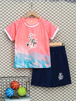 Children's Pink Graphic Shorts T-Shirt Set for Boys