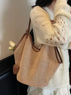 French Straw Bag Lazy Style Woven Large Capacity Shoulder Tote