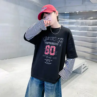 Boys Long Sleeve T-Shirt Black 2025 Sports Design