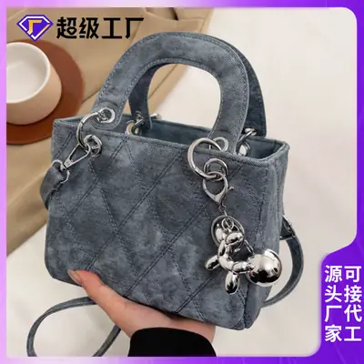 Luxury Grey Quilted Shoulder Bag with Chain Detail