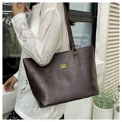 2025 Korean Style Brown Leather Tote Bag for Women