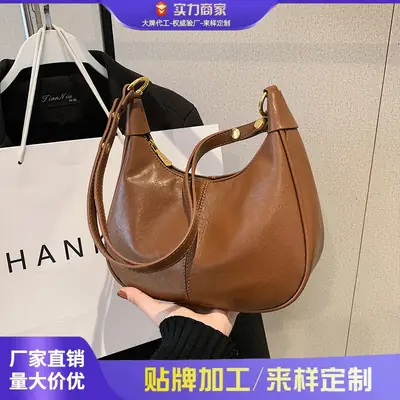 Retro Brown Leather Shoulder Bag Women 2025