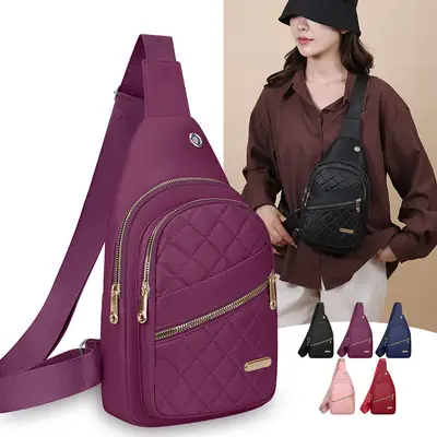 Women's Multi-Layer Crossbody Bag Purple Rhombus Design