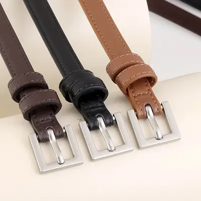 2025 Women's Slim Leather Belt with Pin Buckle