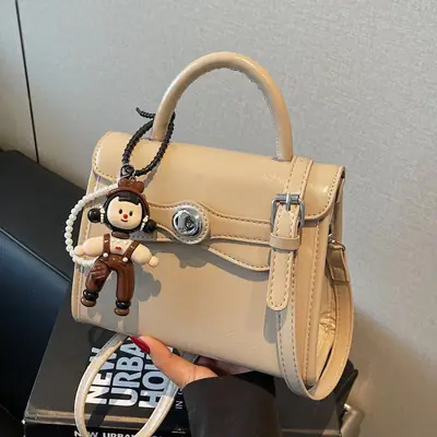 Beige Square Handbag with Cute Decor for Women