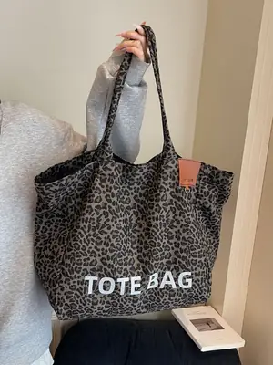 Leopard Print Large Capacity Women's Canvas Tote Bag