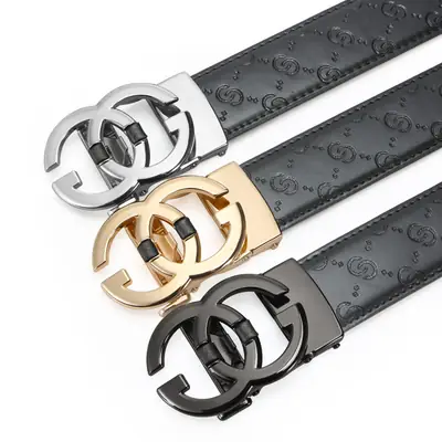 Gucci Crossbody Belt Black Genuine Leather Automatic Buckle
