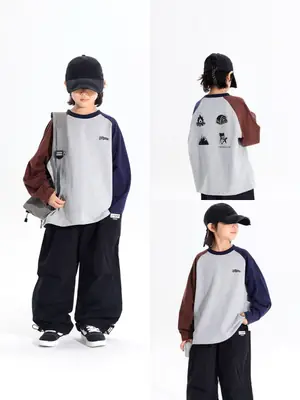 Boys Raglan Sleeve T-Shirt 2025 Gray Black