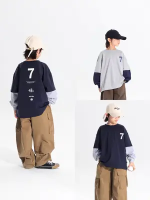 Kids Korean Style 2-Piece T-Shirt Set Grey Brown