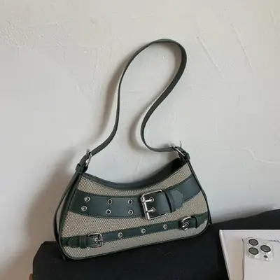 Trendy Biker Style Shoulder Bag 2025 Green Gray