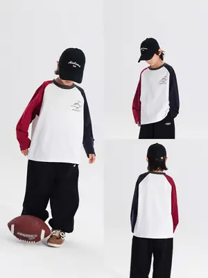 Kids Japanese Style Raglan Sleeve T-Shirt Red White Black