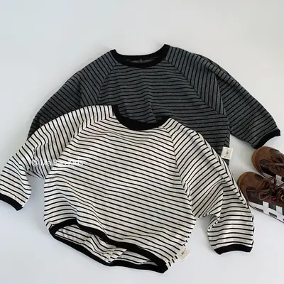 Boys Striped Crew Neck T-Shirt Spring Autumn Trendy Kids