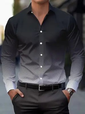 Men Purple Printed Long Sleeve Shirt Spring Autumn
