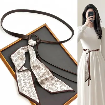 Retro Pattern Silk Belt for Women Hip Hop Punk Decoration