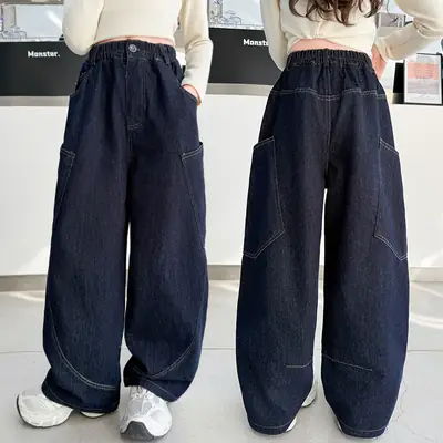Girls Dark Blue Denim Scimitar Pants Spring 2026