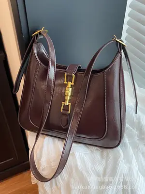 Women's Large Capacity Underarm Bag Brown Leather