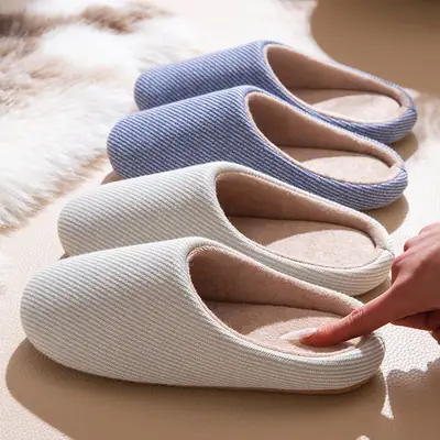 Japanese-Style Cotton Slippers for Men Women All Season Warm Non-Slip